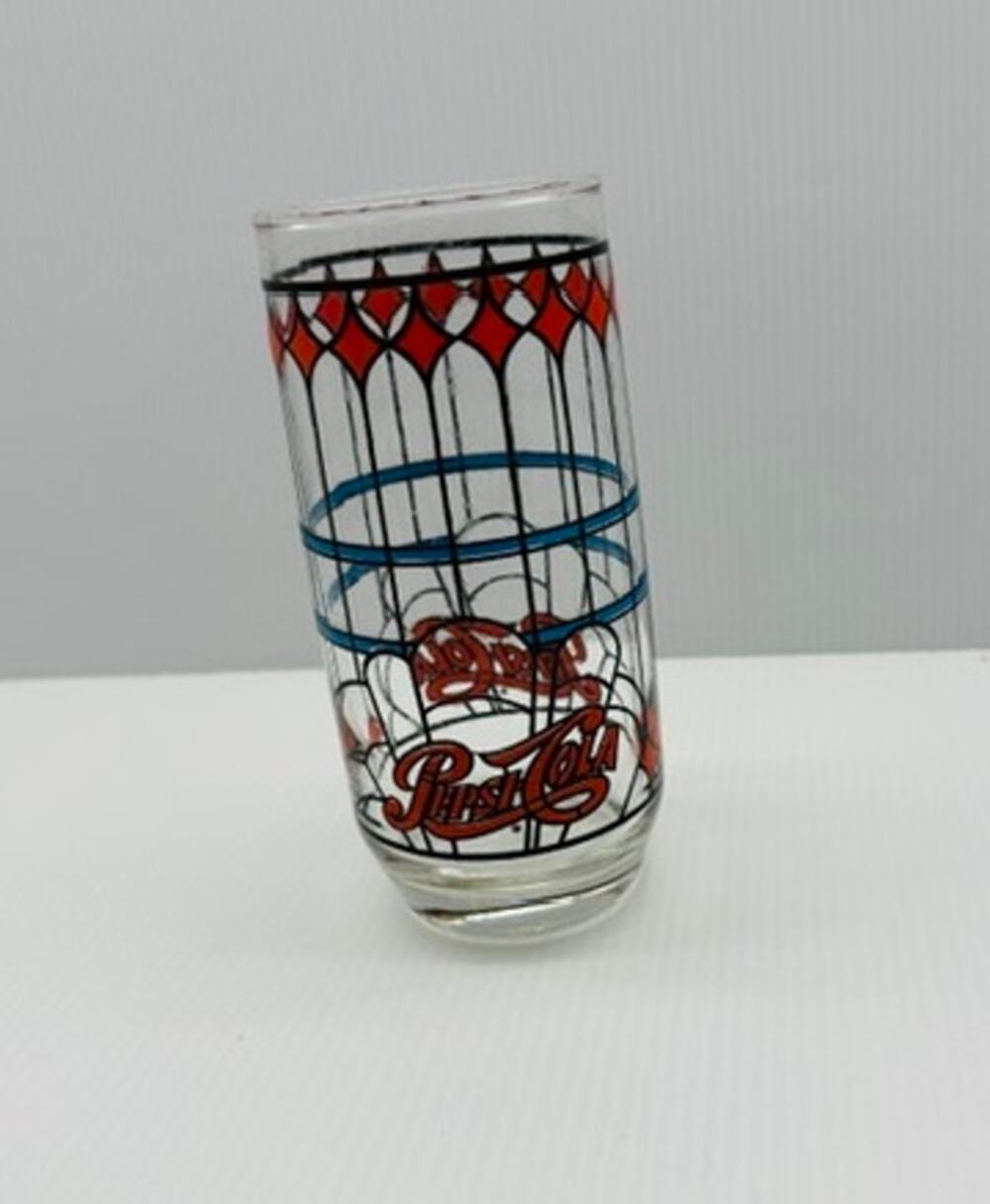 Original 1970's Pepsi-Cola Vintage Tiffany Style Raised Stained Glass Tumbler